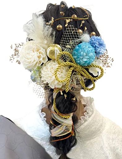 [JZOON] 髪飾り 9色 ドライフラワー 造花飾り 水引 紐 ヘアーアクセサリー 和玉 かすみ草 金箔 人気 和服 着物 振袖 袴 花 浴衣 成人式