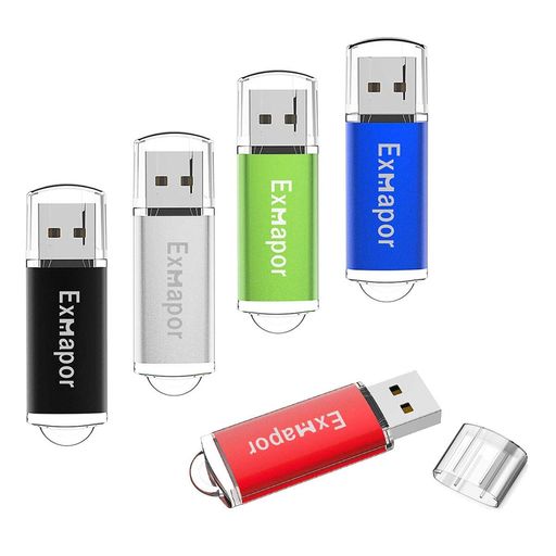 5個セット 1GB USBフラッシュメモリ EXMAPOR USBメモリ キャップ式 五色（赤、黒、銀、緑、青）