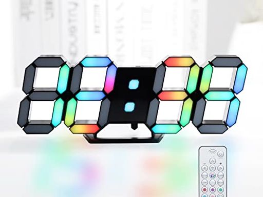 KOSUMOSU 多色デジタル時計 7色LED時計 ネオン時計 RGB壁掛け時計 置き時計 明るさ調整可能 9.7インチ リモコン付き 時間表示(12/24時間)