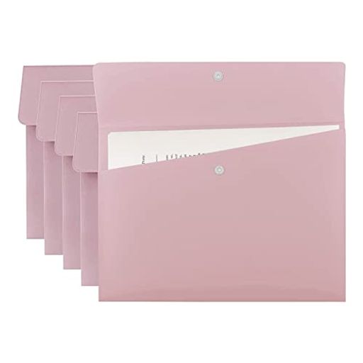 VANRA プラスチック 封筒 A4 ファイルケース ファイルバッグ ボタン留め 防水 5パック 学生 事務 学校 オフィス用品 (ピンク)