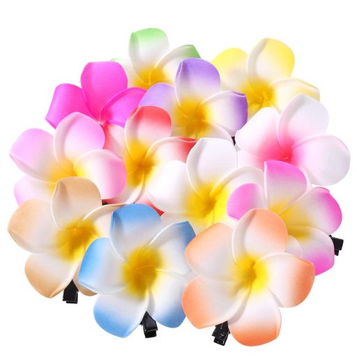 FRCOLOR お花 ヘアピン プルメリア花 ヘアアクセサリー ヘアクリップ ハワイ 髪飾り ヘッドドレス 6CM 12色 24個セット