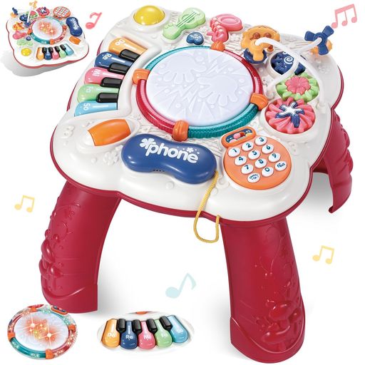 JECIMCO 音楽おもちゃ 子供 多機能 ミュージカルテーブル 子ども 早期開発 ビーズコースター ルーピング 知育玩具 ピアノ・鍵盤楽器の玩