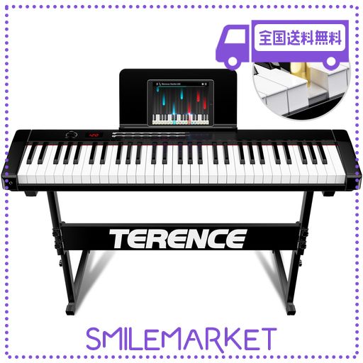 TERENCE 電子ピアノ 61鍵盤 キーボードピアノ タッチレスポンス鍵盤 MIDI対応 ステレオスピーカー搭載 電子キーボード メトロノーム/録音