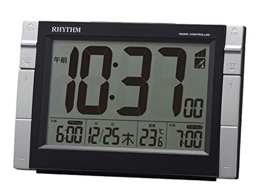 リズム時計工業(RHYTHM) 電波時計 目覚まし時計 電子音アラーム 温度 カレンダー ライト付き 8RZ223SR02 ブラック 10.2X15.5X6.1CM
