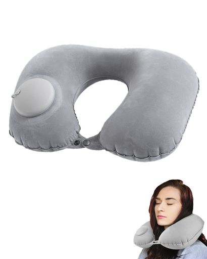 YFFSFDC ネックピロー U型まくら 携帯枕 首枕 手動プレス式膨らませる 旅行用 空気枕 エアーピロー 飛行機 旅行枕 軽量 便利 (グレー)