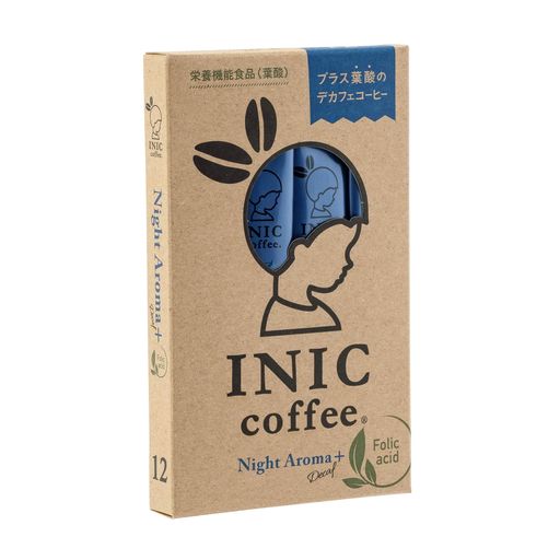 INIC COFFEE ナイトアロマ + 葉酸 スティック 12本 カフェインレスコーヒー【デカフェを感じさせない本格派】【カフェイン除去率99.85%】