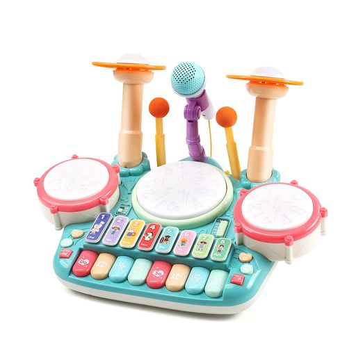 CUTE STONE 楽器 おもちゃ 5IN1遊び方 ドラムセット ピアノ 子供おもちゃ マイク付き 4種類 ピアノモード ドラムモード 鍵盤楽器 ライト