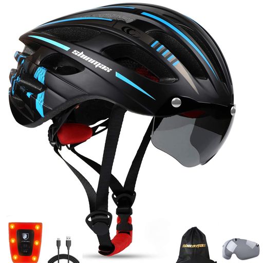 SHINMAX ヘルメット 自転車 大人 CPSC認定済み USB充電 LEDライト付 反射ステッカー付き ロードバイクヘルメット 軽量 虫対策 磁気ゴーグ