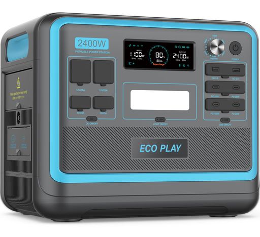 ECO PLAY ポータブル電源 大容量 2048WH/2400W 高出力 リン酸鉄リチウム電池 入力電力調整可能 無停電電源装置(UPS)搭載 最速1.5時間満充