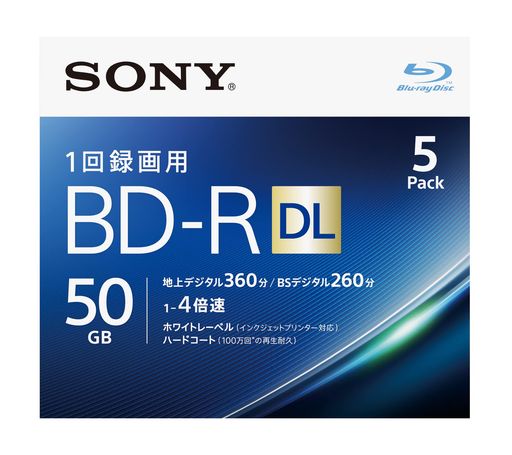 ソニー ブルーレイディスク BD-R DL 50GB (1枚あたり地デジ約6時間) 1回録画用 5枚入り 4倍速ダビング対応 ケース付属 5BNR2VJPS4