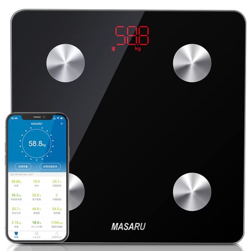 MASARU 体重計 体脂肪計 体組成計 スマホ BLUETOOTH対応 コンパクト ヘルスケア デジタル 高精度 13項目測定可能 IPHONE/ANDROIDアプリで