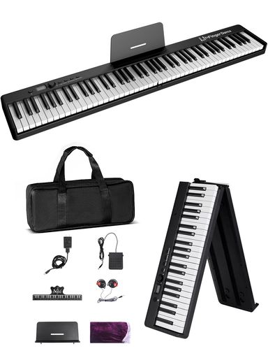 電子ピアノ 折り畳み式 88鍵盤 初心者向け 大人 セミウェイティッド ペダル付き ほこりよけ 携帯用 (コンパクト, 黒い)
