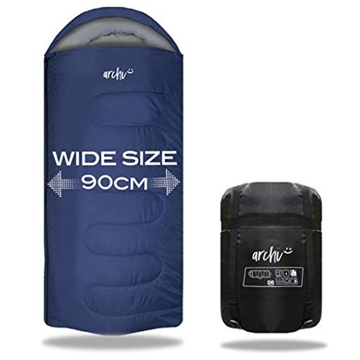 【ARCHI】ワイドサイズ 寝袋 シュラフ 封筒型 抗菌仕様 車中泊 防災 最低使用温度 -15℃ (ネイビー)