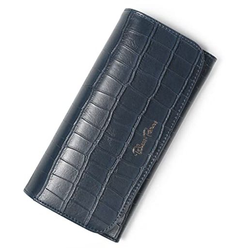 [ブランポム] 財布 レディース クロコダイル型押し 合成皮革 長財布 アコーディオン フラップ式 大容量 BP-1061 ネイビー