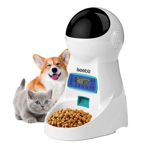 ISEEBIZ 自動給餌器 猫 中小型犬用 ペット用 自動餌やり機 2WAY給電 タイマー式 定時定量 1日4食 餌やり機 自動 カリカリマシーン 音声録