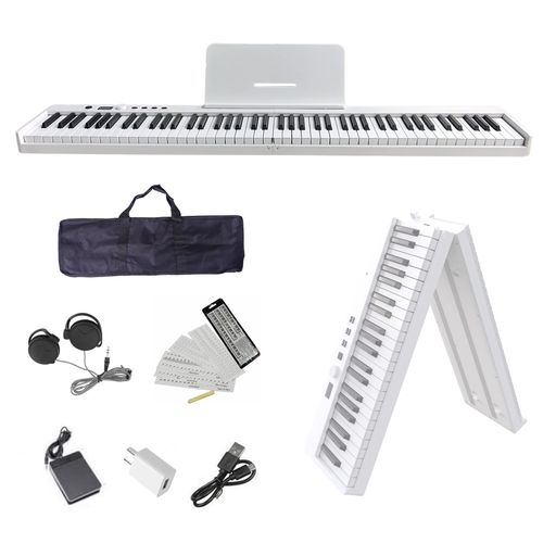 ニコマク NIKOMAKU 電子ピアノ 88鍵盤 折り畳み式 SWAN-X 白 ピアノと同じ鍵盤サイズ コンパクト 携帯やすい 軽量 充電型 MIDI対応 ペダ