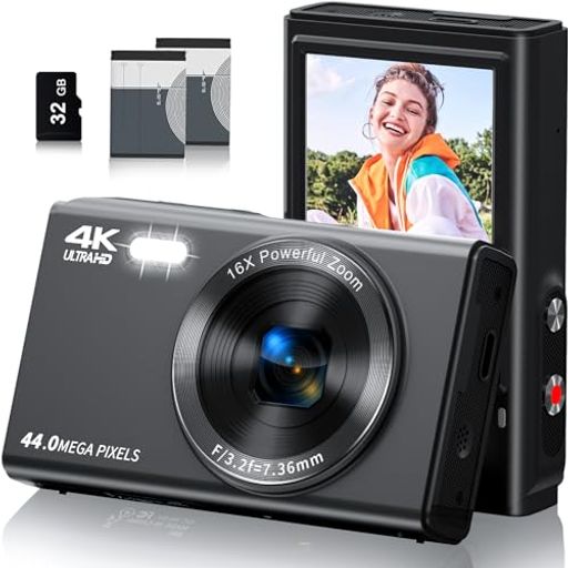 デジカメ ハイビジョン4Kの児童用カメラ コンデジ - 4400万画素の小型デジタルカメラは 子供 青少年 大人向けであり 16倍のデジタルズー