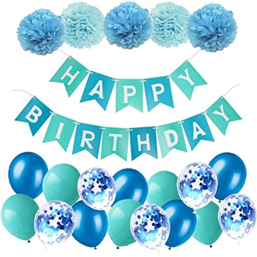 誕生日 お祝い 飾り バースデー ガーランド 誕生日 デコレーション 飾り付け セットA（3点セット） (ブルー)