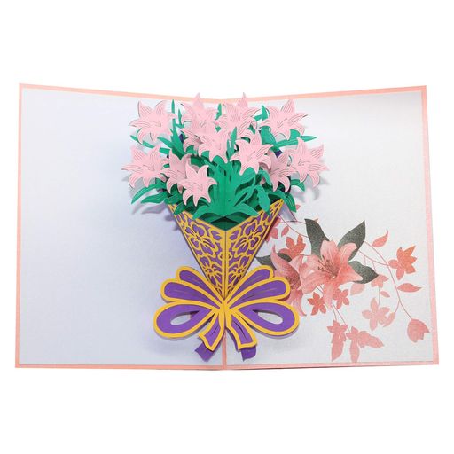 百合の花束のグリーティングカード メッセージカード 誕生日カード 感謝状 結婚祝い 封筒付き