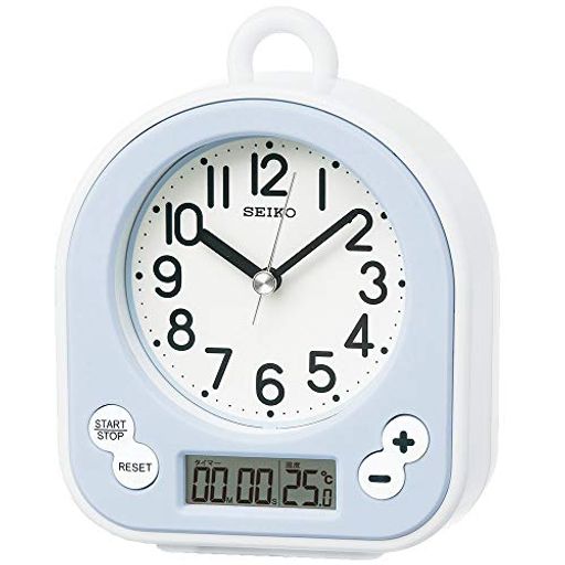 セイコークロック 掛け時計 置き時計兼用 生活防水 タイマー 温度 表示 アナログ キッチン & バス 薄青 BZ358L