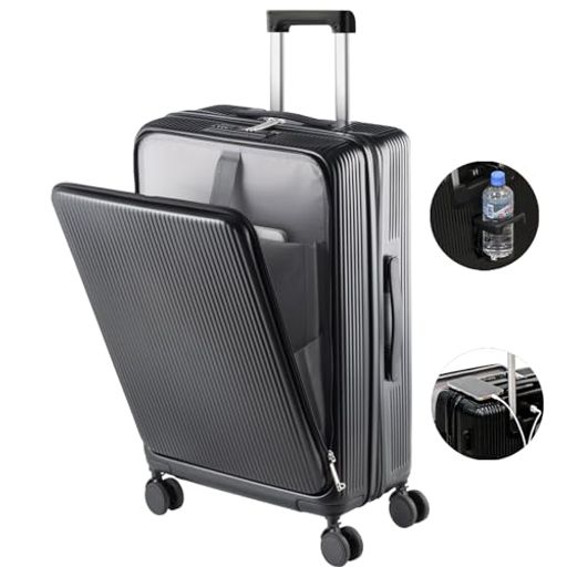 [チアキ] スーツケース キャリーバッグ キャリーケース 機内持込 大型 前開き USBポート付き カップホルダー付き 超軽量 耐衝撃 収納ポケ