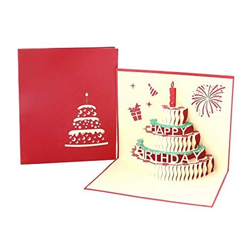 OUMII 誕生日カード ケーキ 立体 バースデ ポップアップカード グリーティングカード 3D立体カード メッセージカード 誕生日 感謝 封筒付
