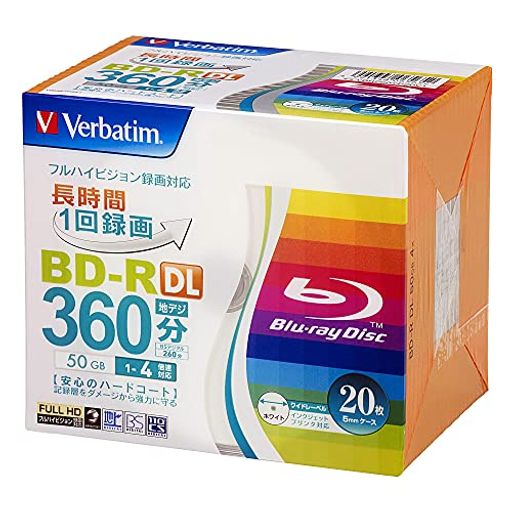 VERBATIM バーベイタム 1回録画用 ブルーレイディスク BD-R DL 50GB 20枚 ホワイトプリンタブル 片面2層 1-4倍速 VBR260YP20V1