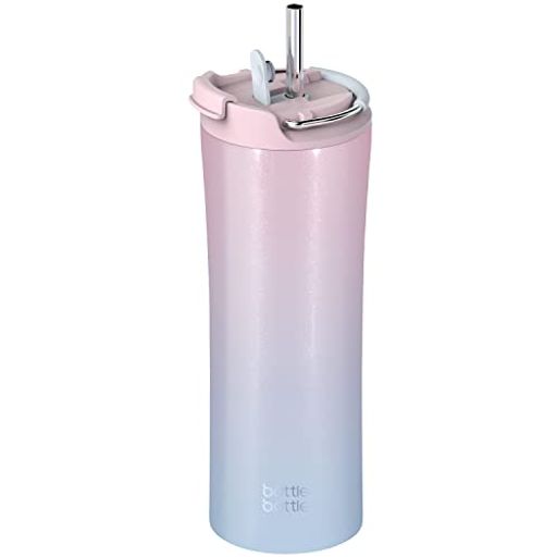 タンブラー 600ML水筒 真空 断熱 保温 保冷 ステンレス 穴あるフタ付き ストロー ボトル 濡れない 結露しない 持ち手付き 直飲み ピンク