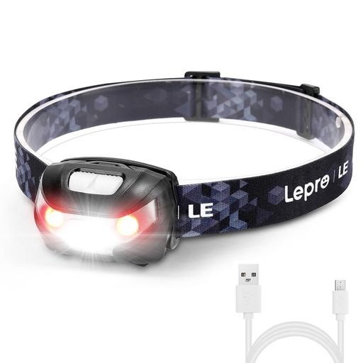 LEPRO ヘッドライト 充電式 LEDヘッドライト 釣り ヘッドランプ 登山 USB充電 白＆赤 LEDライト 高輝度【明るさ150ルーメン/五つ点灯モー