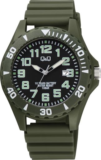 [シチズンQ & Q] 腕時計 キューアンドキュー アナログ 電池寿命10年 10気圧防水 ウレタンバンド A22A-003VK メンズ カーキ
