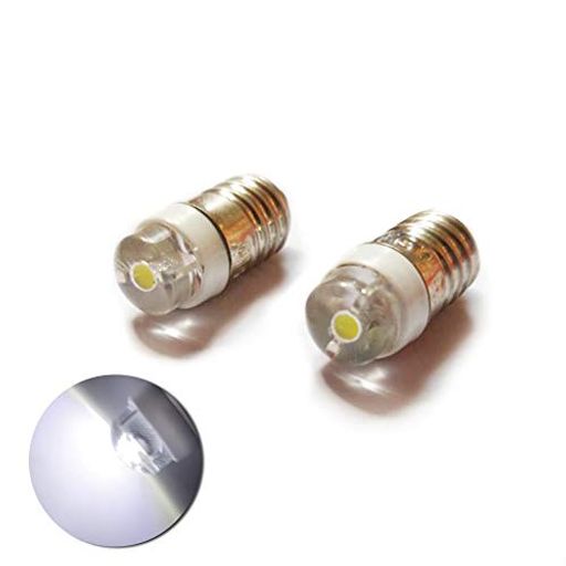 2個 E10 LED豆電球 高輝度 6000K ホワイト COB 0.5W 3V 螺旋LED懐中電灯アップグレード電球