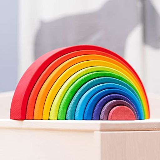 グリムGRIMM'S 玩具 おもちゃ 知育玩具 積み木 1セット インテリア 見立て遊び 虹 レインボー 高さ18×幅38×奥行7CM 虹色トンネル 特大