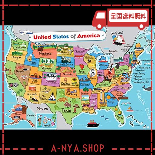 PRO IMAGE LINES キッズ米国地図 ウォールポスター 13×19インチ アメリカ地図プレミアム紙 50アメリカ スローガンと画像付き - ラミ