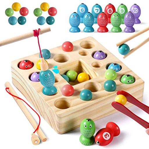 モンテッソーリ玩具 女の子 男の子 モンテッソーリおもちゃ 3 IN 1 魚釣りゲーム 明るい色の木製魚釣り玩具 玩具女の子用 子供 おもちゃ