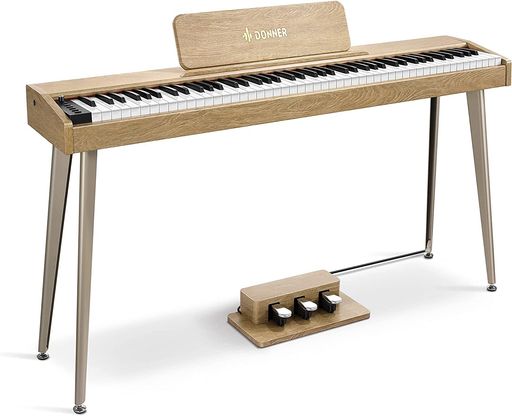 DONNER 電子ピアノ 88鍵盤 でんしぴあの ベロシティセンシティブ鍵盤 タッチ MIDI 3本ペダル スタンド アダプター付 温かみを感じる木製