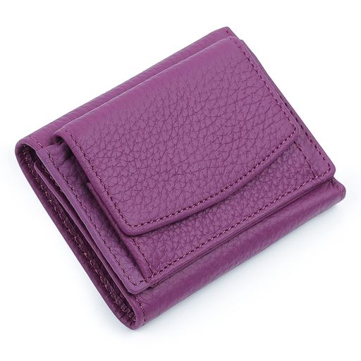 [IMEETU] ミニ財布 三つ折り財布 レディース 小さい財布 スキミング防止 小銭入れでき みつおり財布 牛革 (パープル)