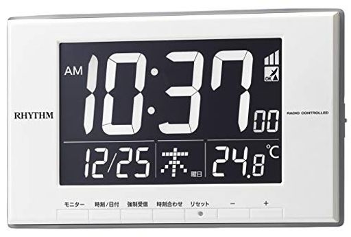 リズム(RHYTHM) 置き時計 白 12X19.4X2.1CM 目覚まし時計 電波時計 温度計 カレンダー LED ライト式 8RZ209SR03