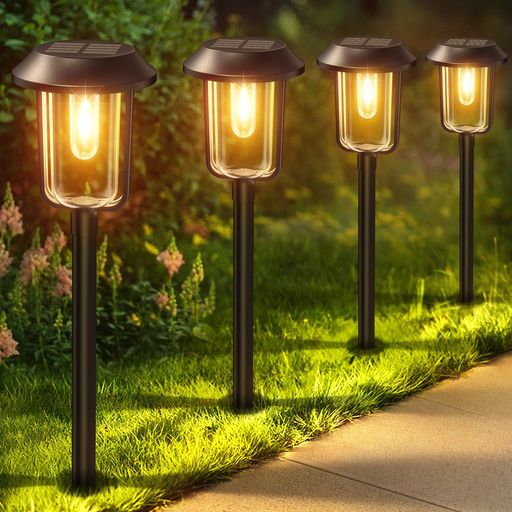 LETMY ソーラーライト 屋外 4個セット ガーデンライト IP65 防水 ガーデニングライト 電球色 おしゃれ LED 照明 明るい 埋め込み 自動点