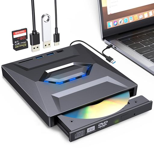 XUNBIDA CD/DVDドライブ 外付け USB3.0 & TYPE-Cポート両用 内蔵ケーブル 【2023業界新開発】 読み込み 書き込み 録画込み対応 DVDレコ DVD