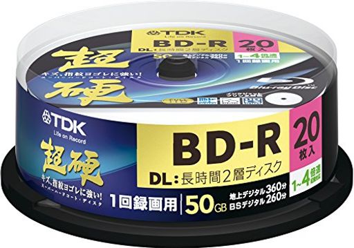 TDK 録画用ブルーレイディスク 超硬シリーズ BD-R DL 50GB 1-4倍速 ホワイトワイドプリンタブル 20枚スピンドル BRV50HCPWB20PA