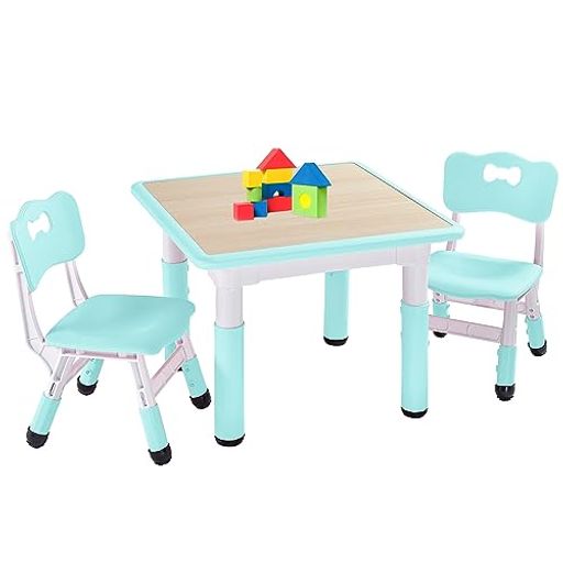 FUNLIO キッズテーブルと椅子2脚セット 高さ調節可能な子供用テーブルとチェアセット 3〜8歳用 拭きやすい 学習/絵かき/ダイニング 教室/