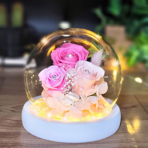 【DEAR YOUR FLOWERS】プリザーブドフラワー プレゼント 贈り物 2023 母の日 ギフト 誕生日 女性 ガラスドーム LEDライト付 フラワーギフ