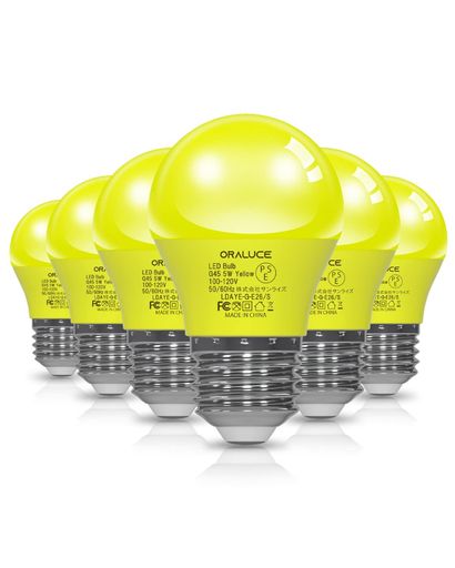 ORALUCE イエロー LED電球 カラー電球 E26口金 40W相当 5W 450LM 220度広配光 高演色 装飾電球 密閉器具対応 調光不可 小型電球 PSE認証