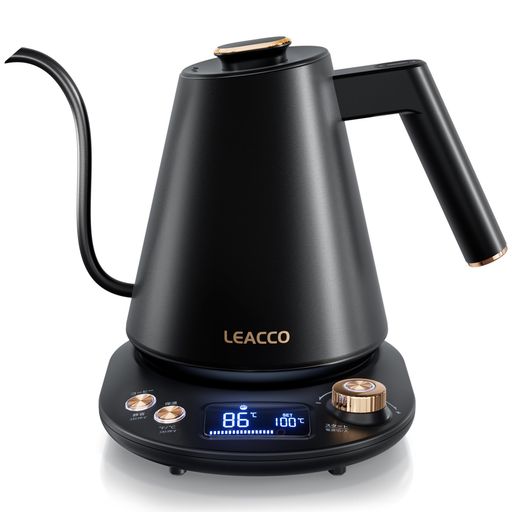 LEACCO 電気ケトル 温度調節 コーヒーポット 2種湯沸かしモード ドリップケトル 細口 急速沸騰 1.0L 電気ポット ケトル 2時間保温/ 5℃単