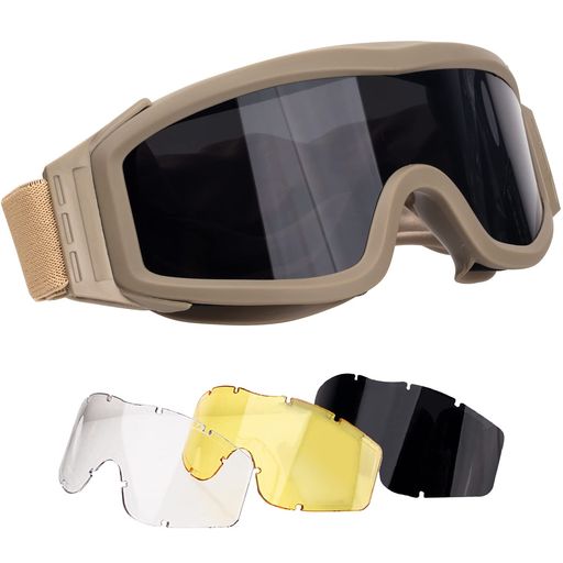 [FOCUHUNTER] タクティカルゴーグル スポーツメガネ 3色レンズセット ゴーグル レンズ交換簡単 長さ調節可能 耐衝撃 通気性 防風 防塵 サ