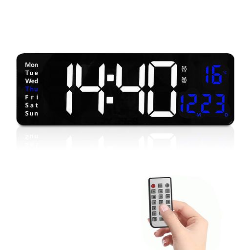 GOWTHHRT デジタル時計 置き時計 デジタルLED時計 16インチ LED時計 目覚まし時計 掛け時計 壁時計 デジタル 大画面 多機能 カレンダー表