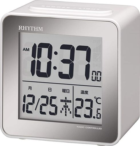 リズム(RHYTHM) 目覚まし時計 電波時計 デジタル 小さい かわいい 小型 ミニ キューブ タイプ 白 フィットウェーブD158 8RZ158SR03