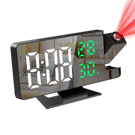 デジタルLED時計 投影時計 目覚まし時計 置き時計 卓上時計 180度回転天井/壁投影 温度表示 12/24時間表示 日付表示 6レベル明るさ調整