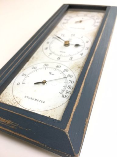 エムワイエス 時計 壁掛け用 日本製 温湿度計付き アンティーク加工 アナログ ハンドメイド タテ ブルー ANTIQUE CLOCK YT-902
