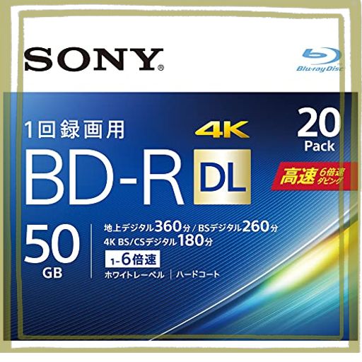 ソニー ブルーレイディスク BD-R DL 50GB (1枚あたり地デジ約6時間) 1回録画用 20枚入り 6倍速ダビング対応 ケース付属 20BNR2VJPS6